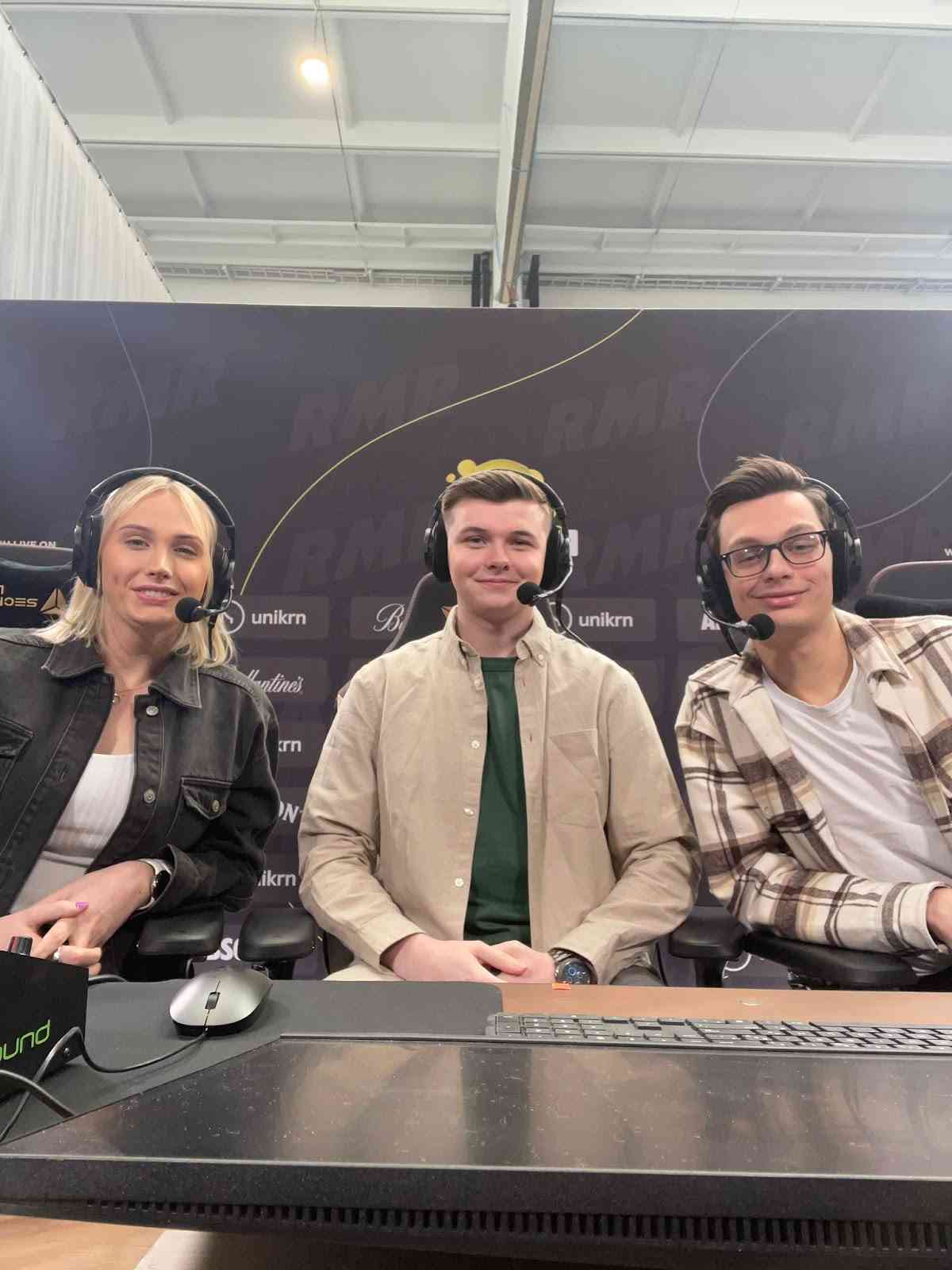 Lucy with Adam 'Dinko' Hawthorne and Alex 'Hawka' Hawkins working the European RMRs for the Paris Major