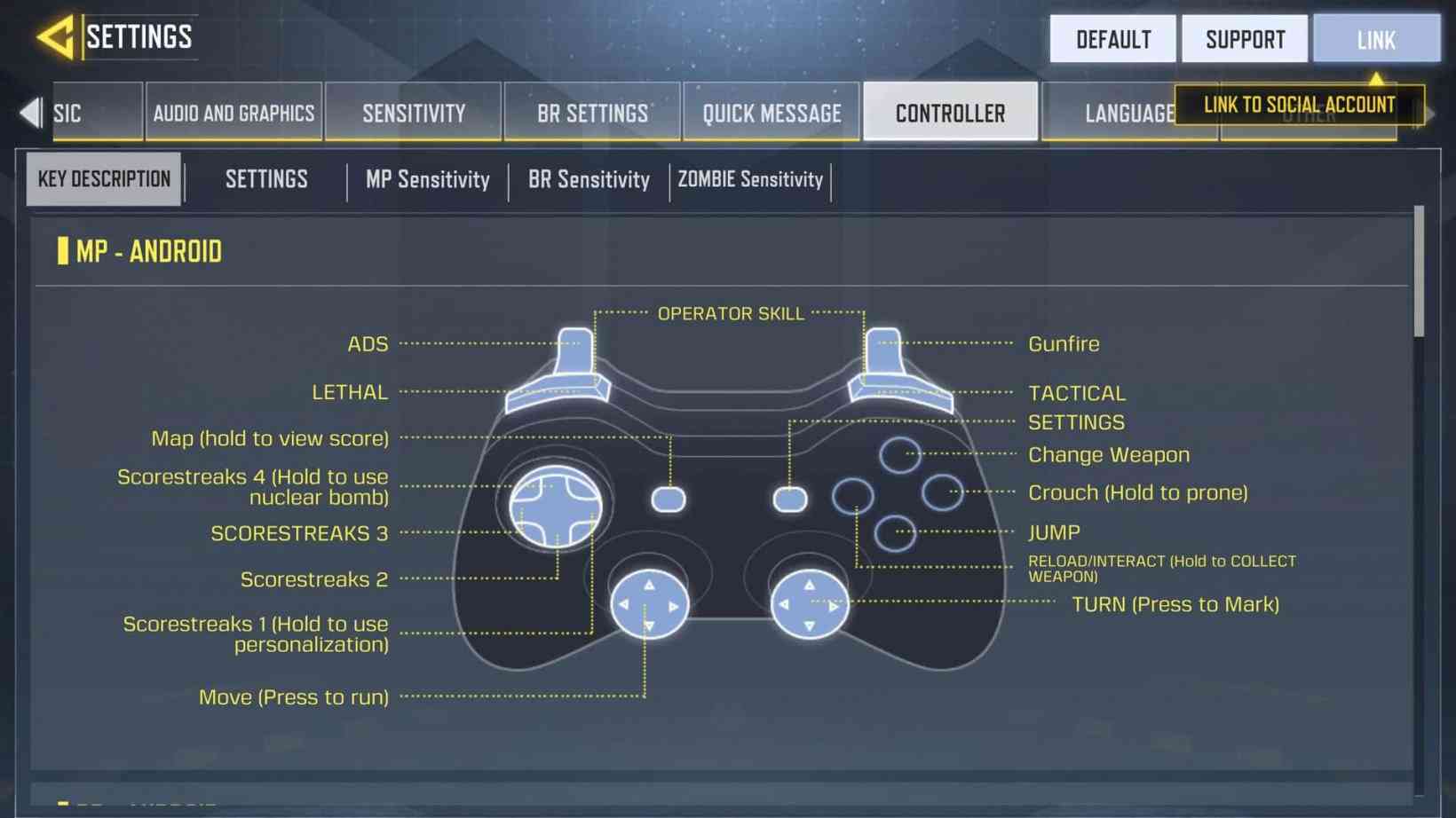 CoDM Controller Settings Screen