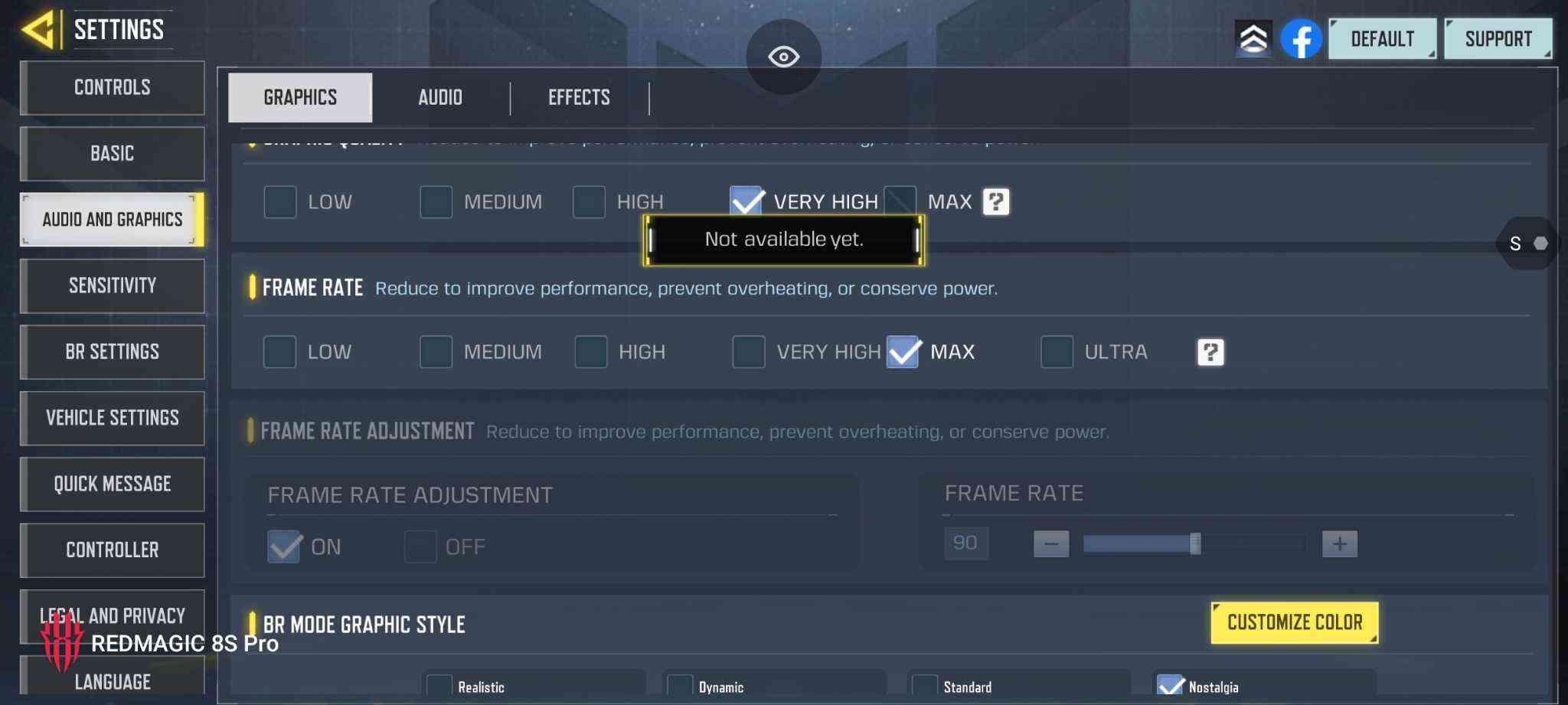 Graphics Settings Screen