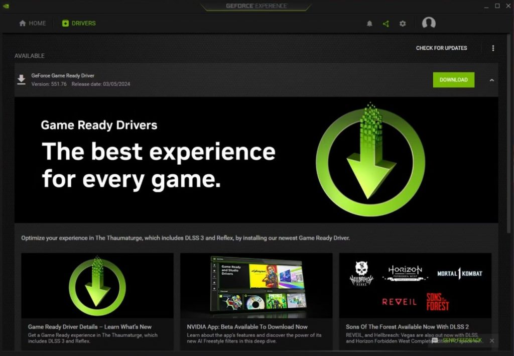 Nvidia Download Screen