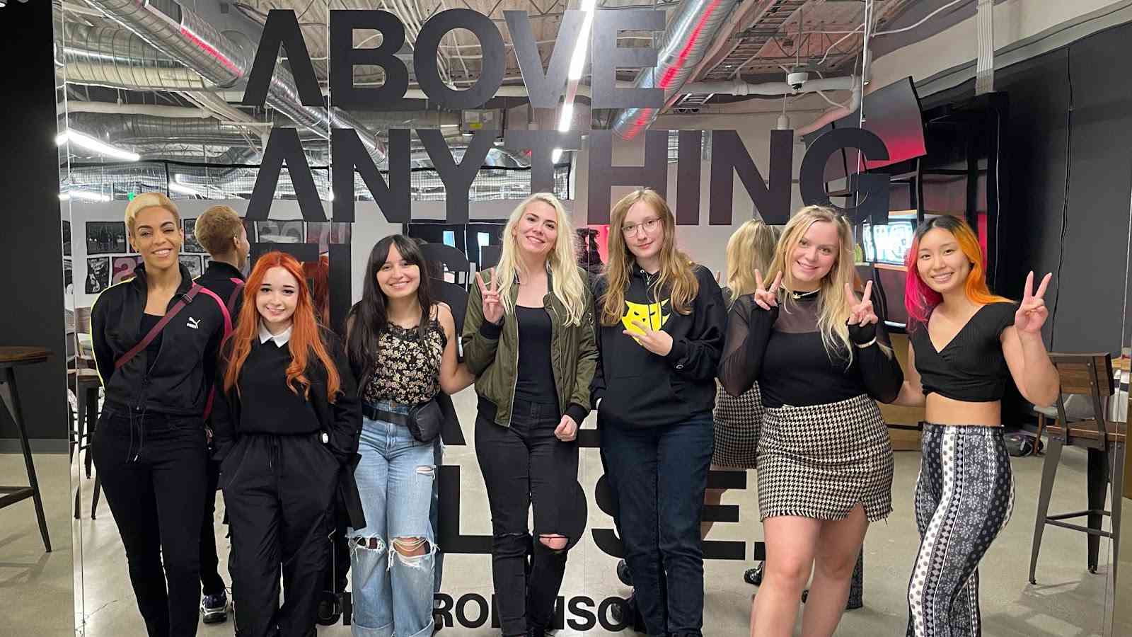 Dryad alongside Darlyn Diaz, Sierra Hunder, Mimi Wermcrantz, Jodi Gillam, and Ashley Bang after a class during the Game Changers Caster Training Program