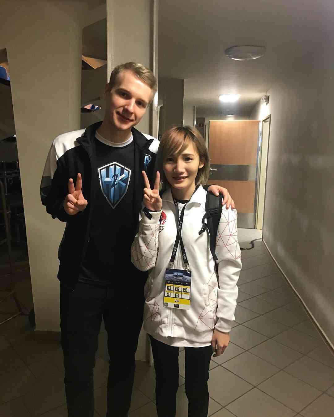 Kristine as a member of HKE with H2Kâs Marcin âJankosâ Jankowski during IEM Season 11 World Championship in Katowice, Poland