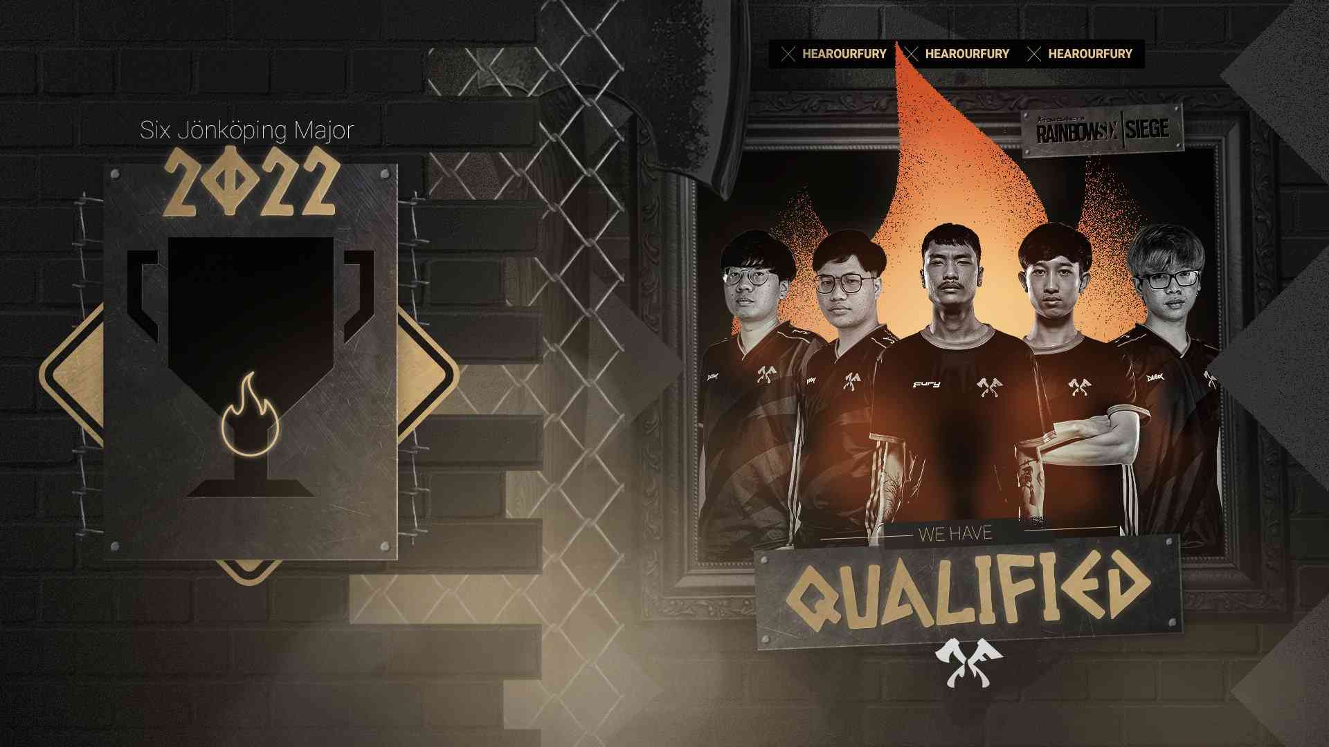 A promotional image featuring Fury's R6 roster, celebrating their qualification to the Six Major JÃ¶nkÃ¶ping