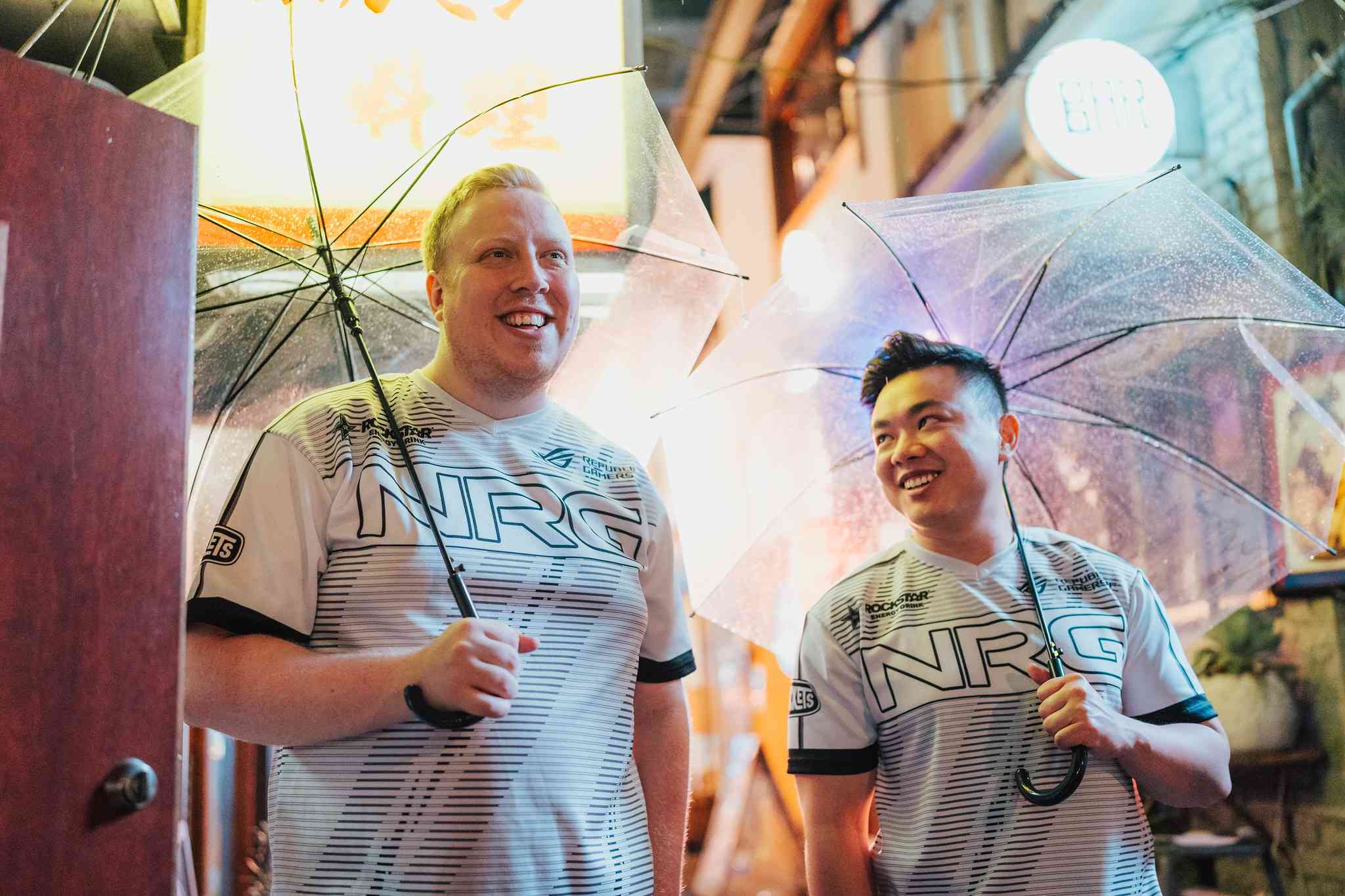 Believe it or not, the rain was very much real during NRGâs photoshoot before the start of Masters Tokyo (Image Credits: Lee Aiksoon/Riot Games)