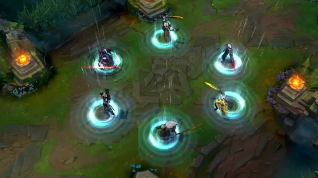 League of Legends Recall animation with several champions